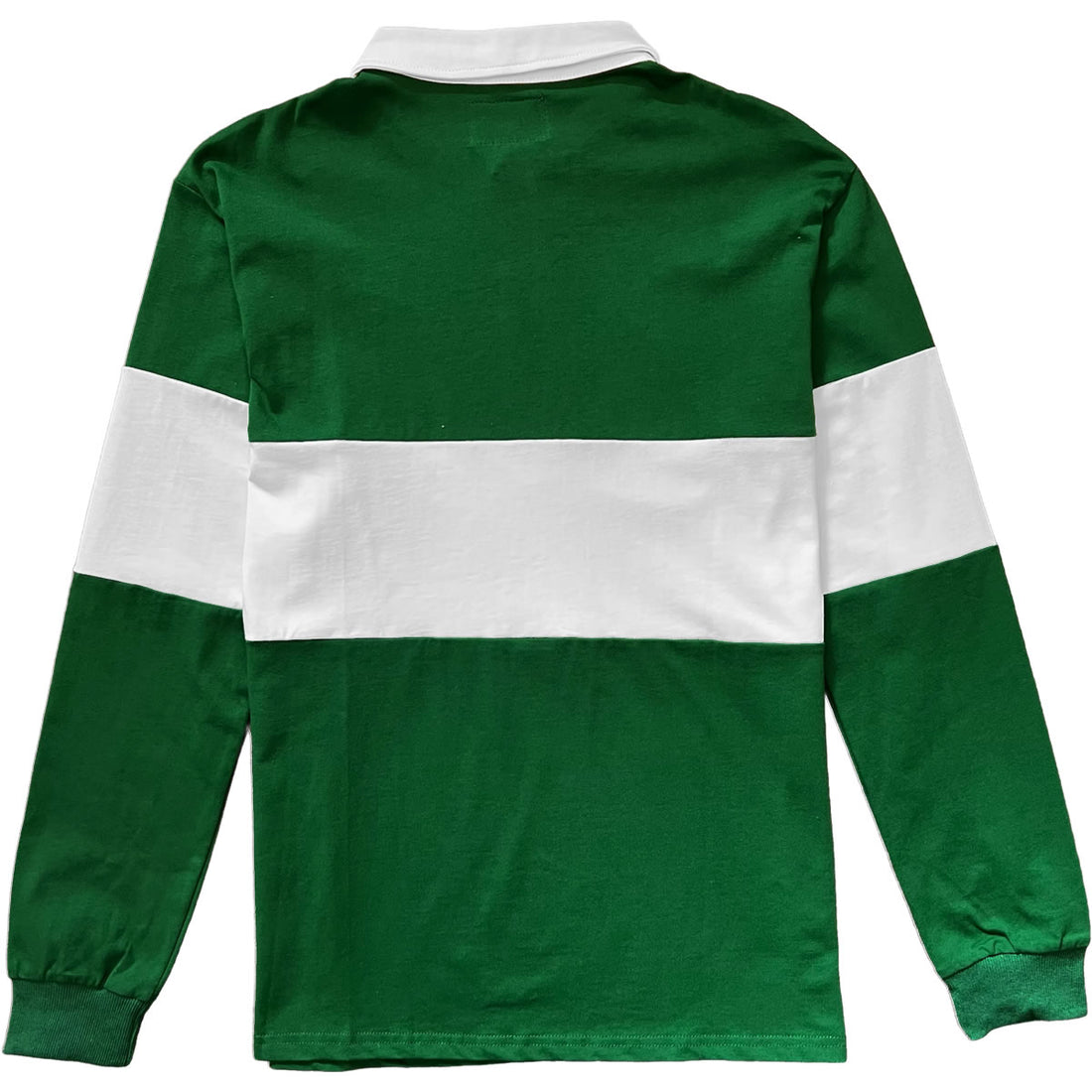 Traditional Green And White Striped Mens Long Sleeve Rugby Shirt Back