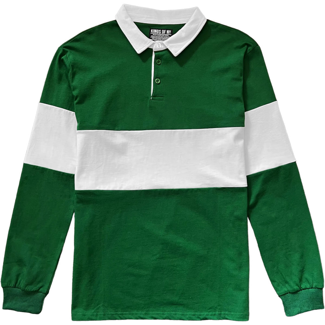 Traditional Green And White Striped Mens Long Sleeve Rugby Shirt
