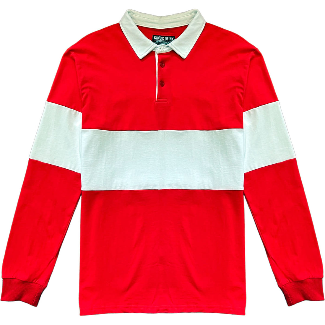 Traditional Red and White Striped Mens Long Sleeve Rugby Shirt
