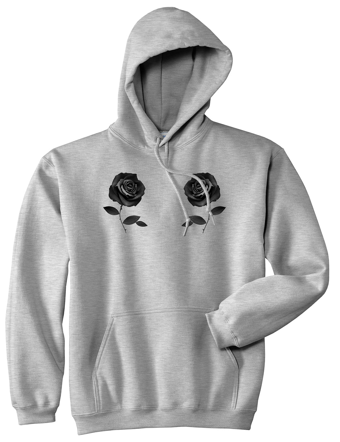 Two Roses Floral Pullover Hoodie in Grey