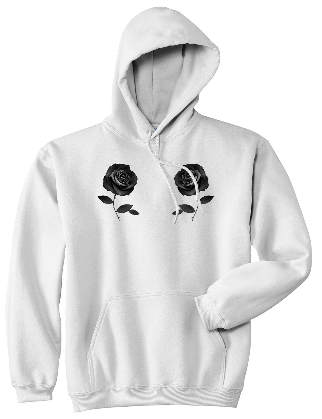 Two Roses Floral Pullover Hoodie in White