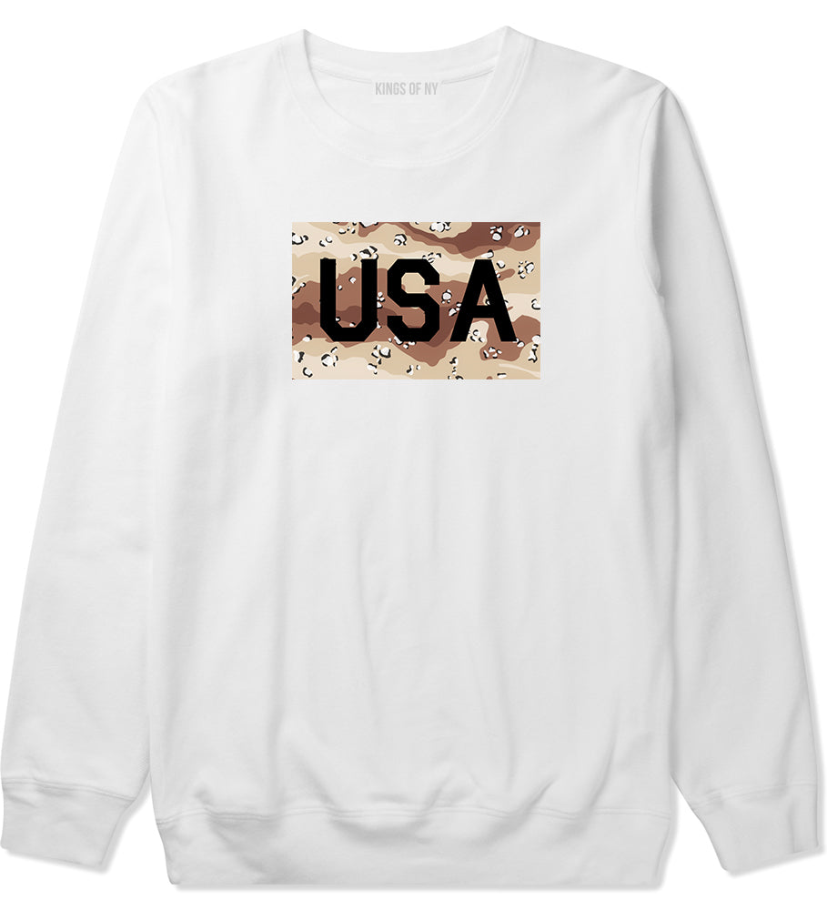 USA Desert Camo Army Mens White Crewneck Sweatshirt by Kings Of NY