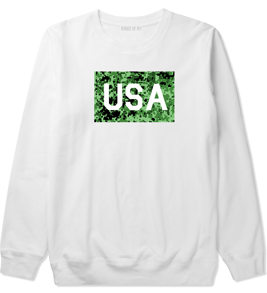 USA Digital Camo Army Mens White Crewneck Sweatshirt by Kings Of NY