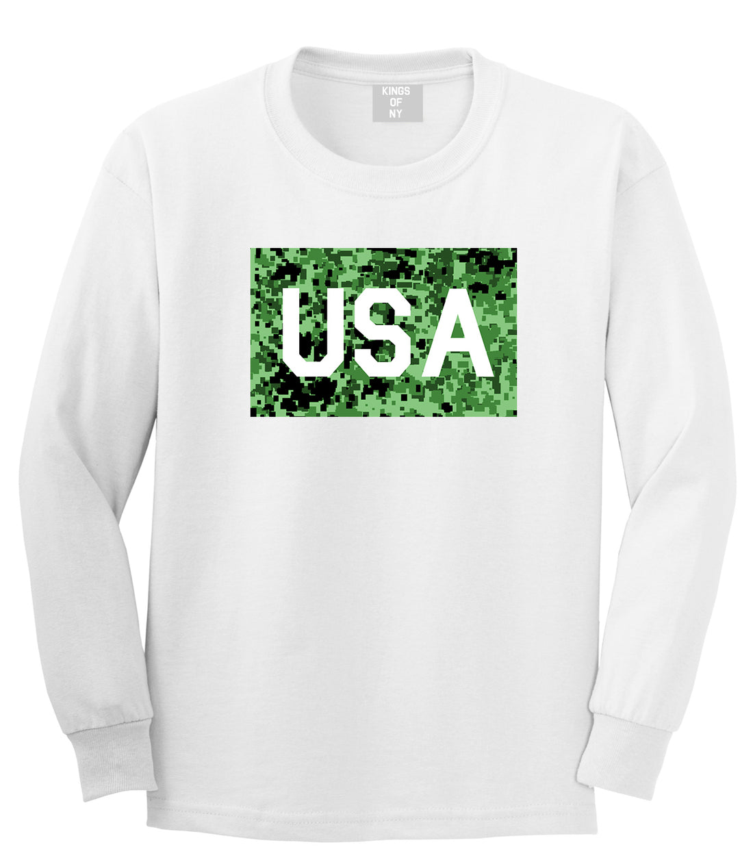 USA Digital Camo Army Mens White Long Sleeve T-Shirt by Kings Of NY