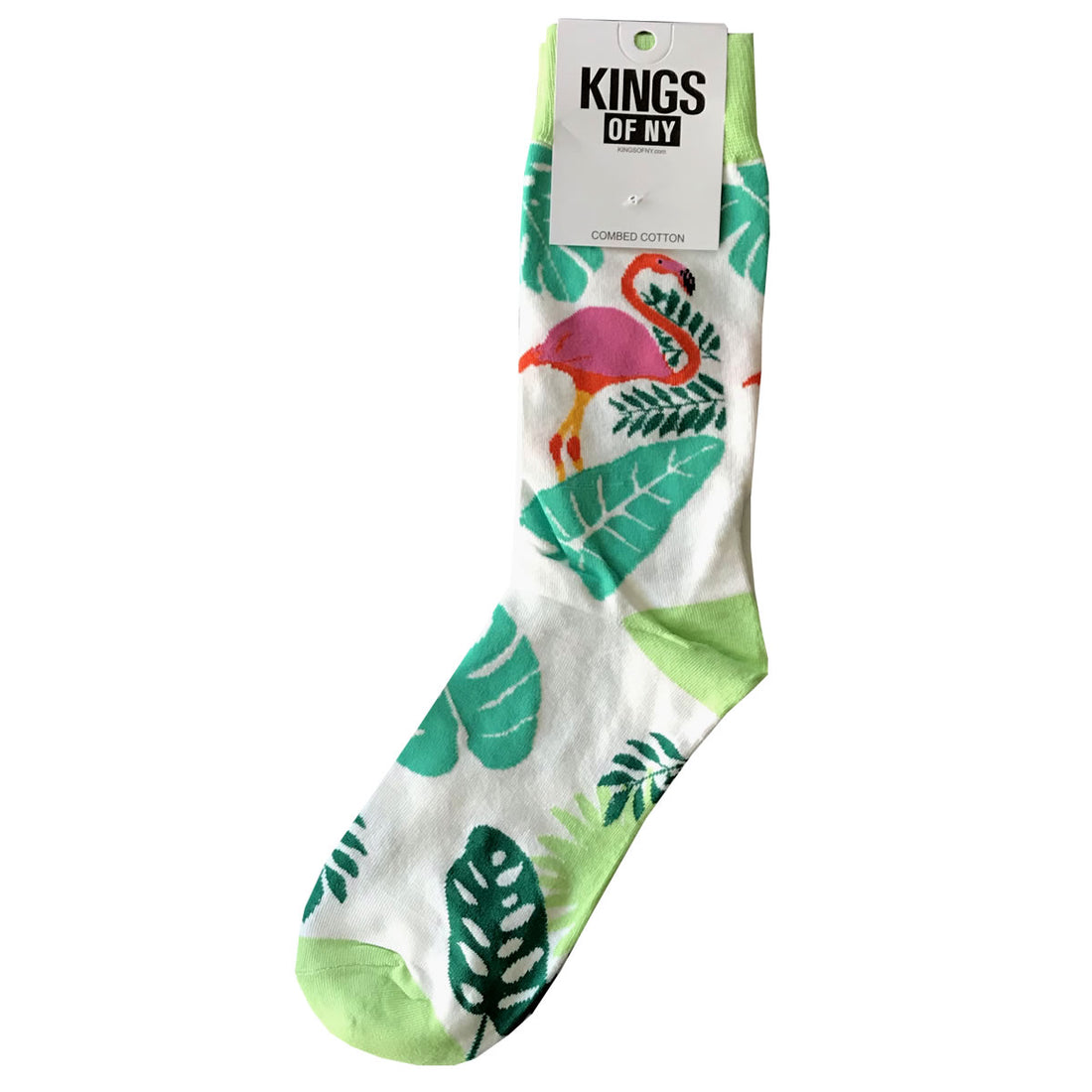 White Tropical Pink Flamingo Mens Cotton Socks by KINGS OF NY