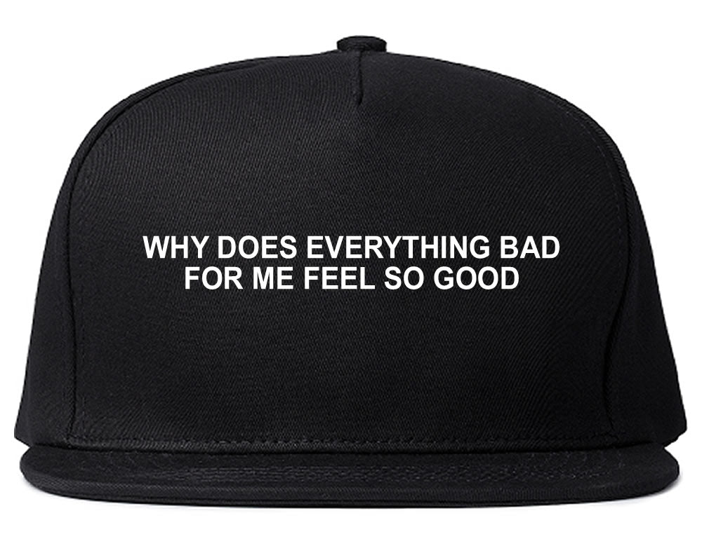 Why Does Everything Bad For Me Feel So Good Mens Snapback Hat Black