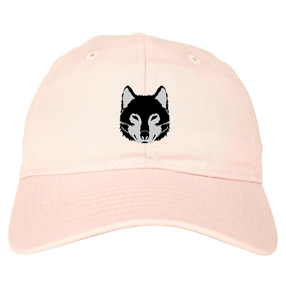 Wolf Animal Face Chest Mens Dad Hat Pink