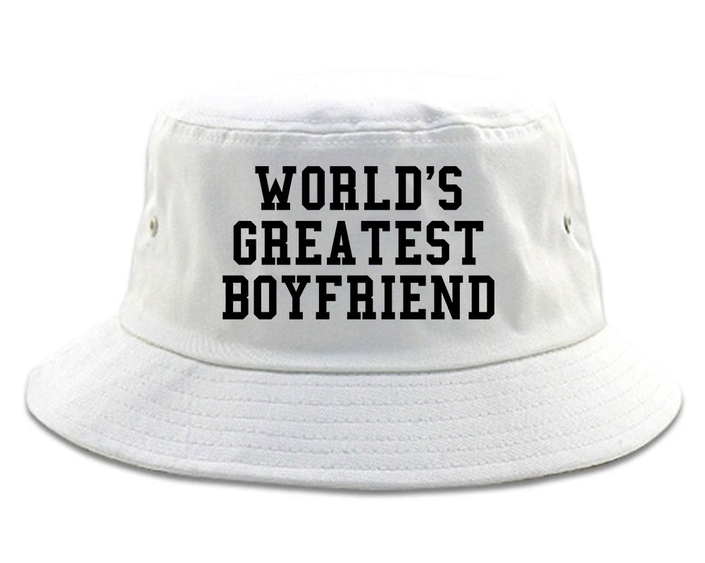 Worlds Greatest Boyfriend Funny Birthday Gift Mens Bucket Hat White