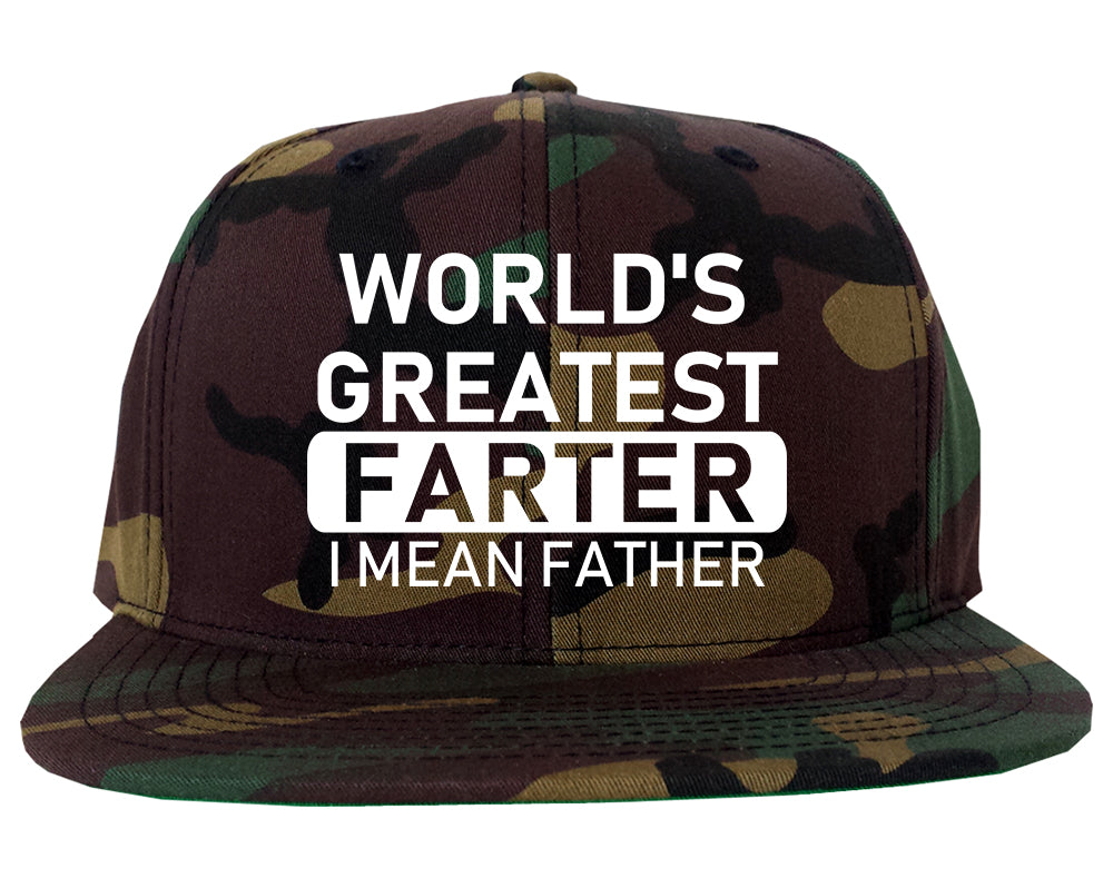 Worlds Greatest Farter Father Dad Day Mens Snapback Hat Army Camo