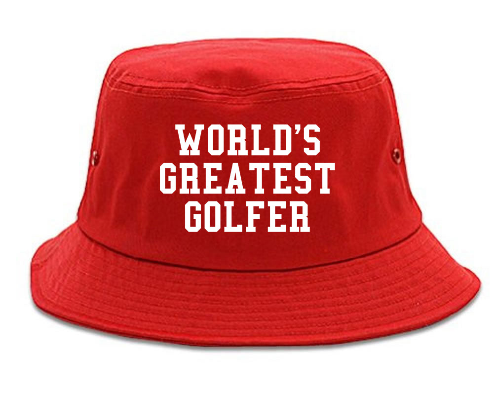 Worlds Greatest Golfer Funny Golf Mens Bucket Hat Red