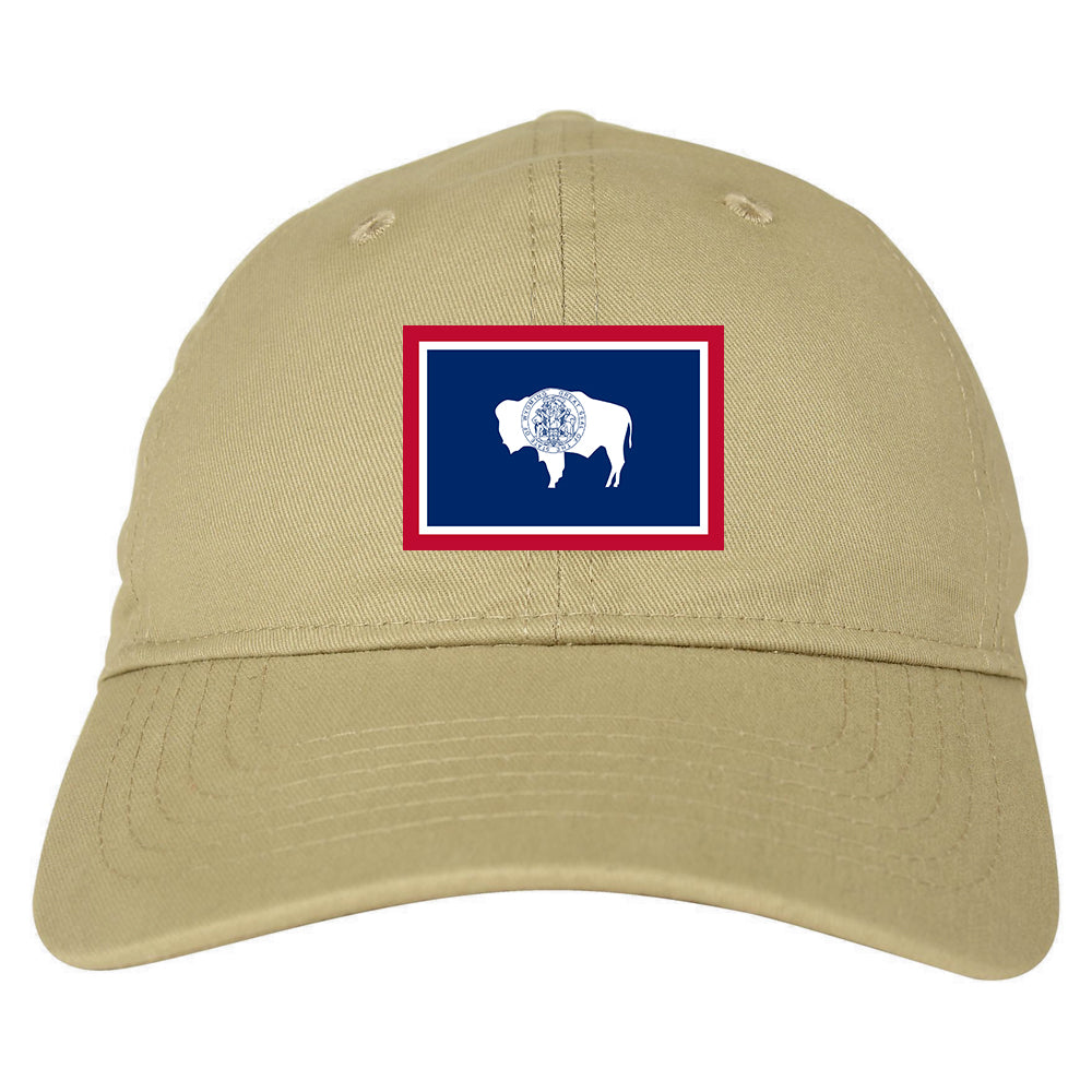 Wyoming State Flag WY Chest Mens Dad Hat Tan