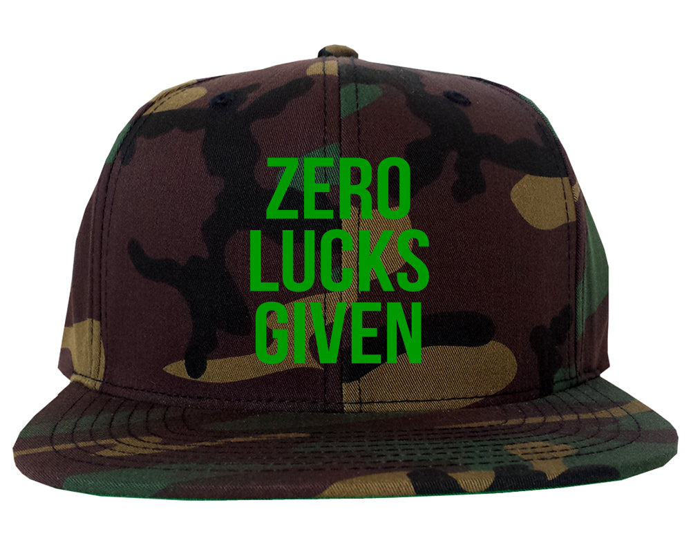 Zero Lucks Given Funny St Patricks Day Mens Snapback Hat Army Camo