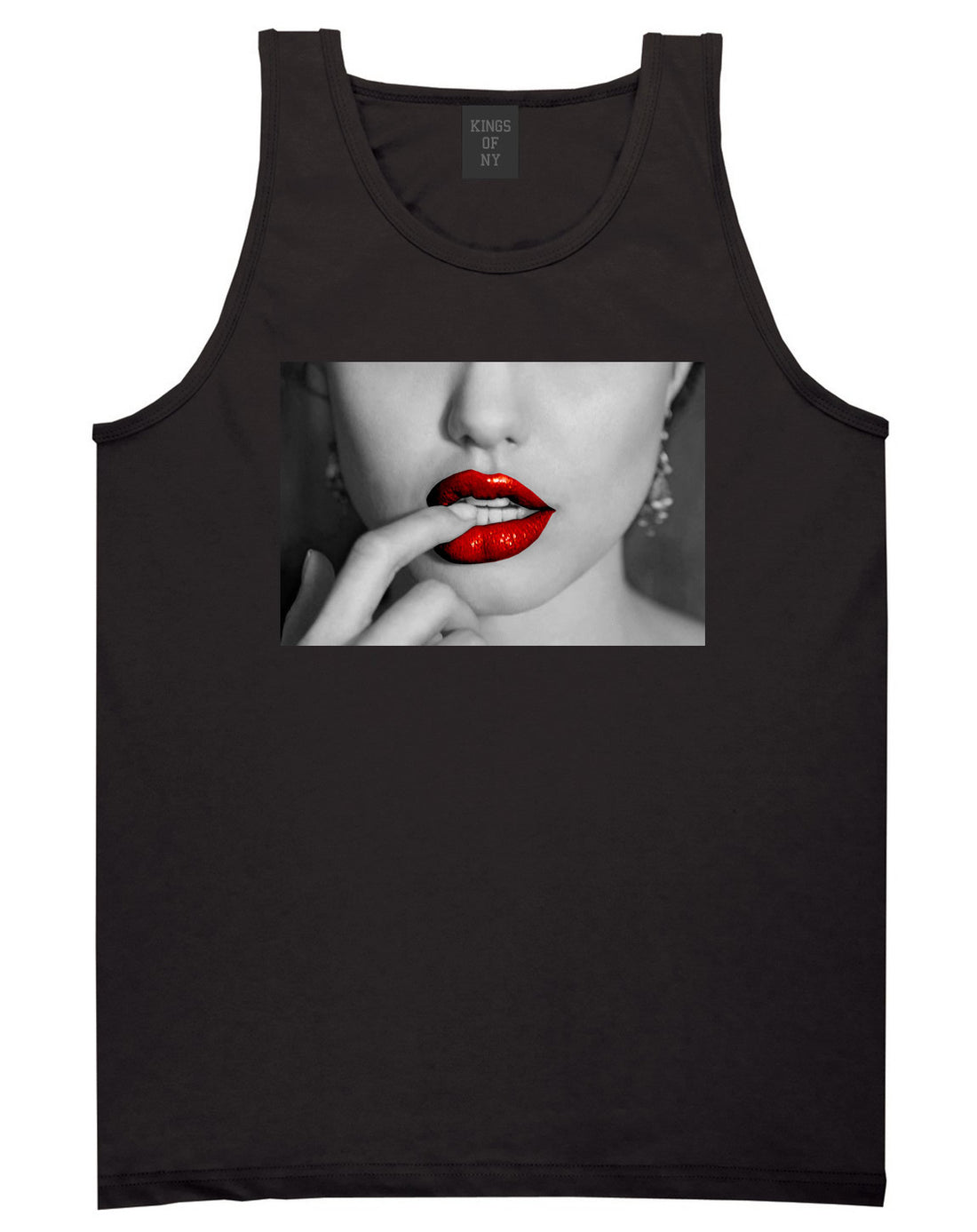 Angelina Red by Kings Of NY Lips Jolie Sexy Hot Picture Tank Top In Black by Kings Of NY