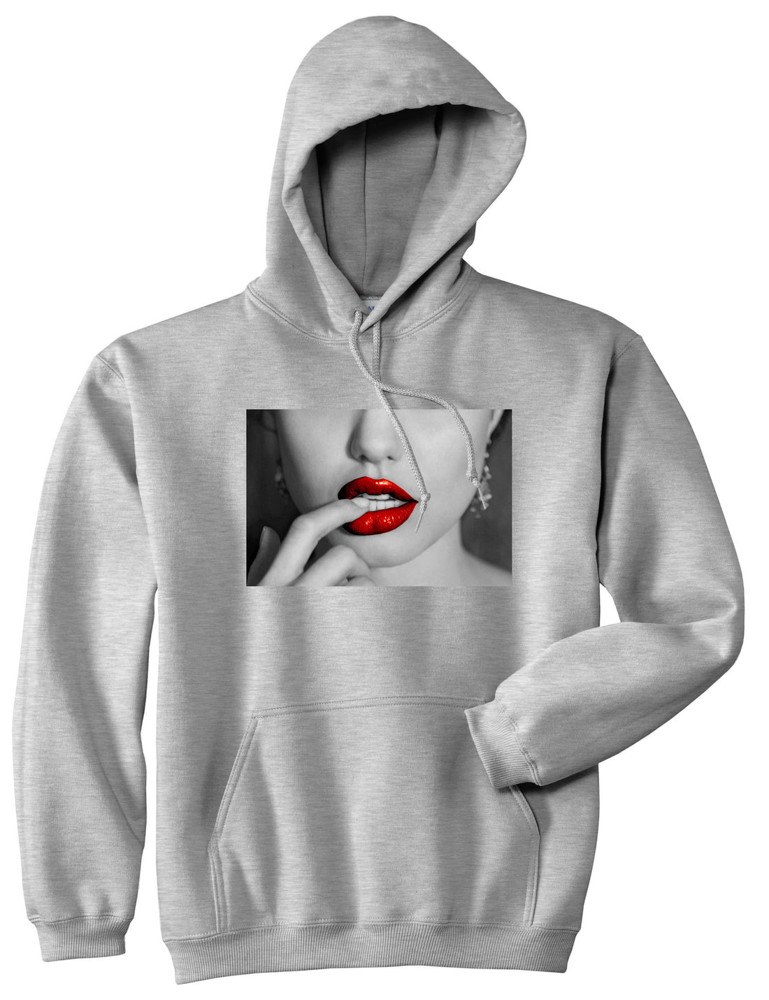  Angelina Red by Kings Of NY Lips Jolie Sexy Hot Picture Pullover Hoodie Hoody In Grey by Kings Of NY