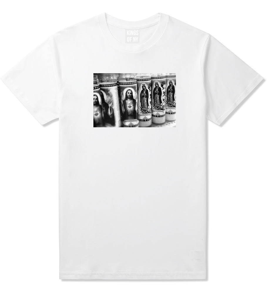 Candles Religious God Jesus Mary Fire NYC T-Shirt In White by Kings Of NY