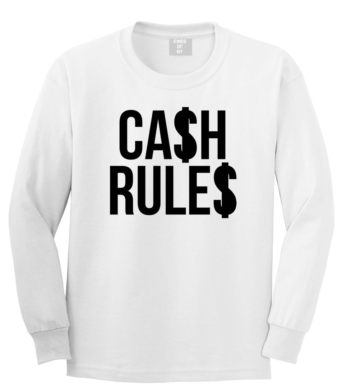Cash Rules Long Sleeve T-Shirt in White by Kings Of NY