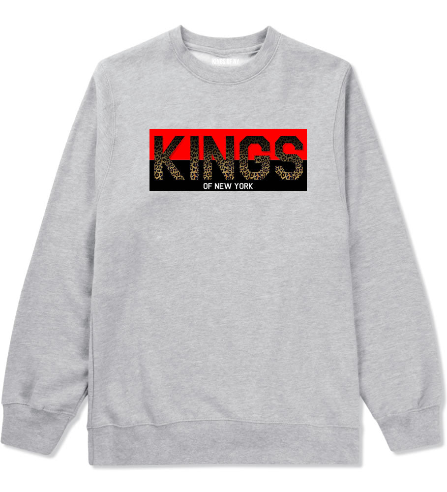 Kings Of NY Cheetah Print Crewneck Sweatshirt in Grey