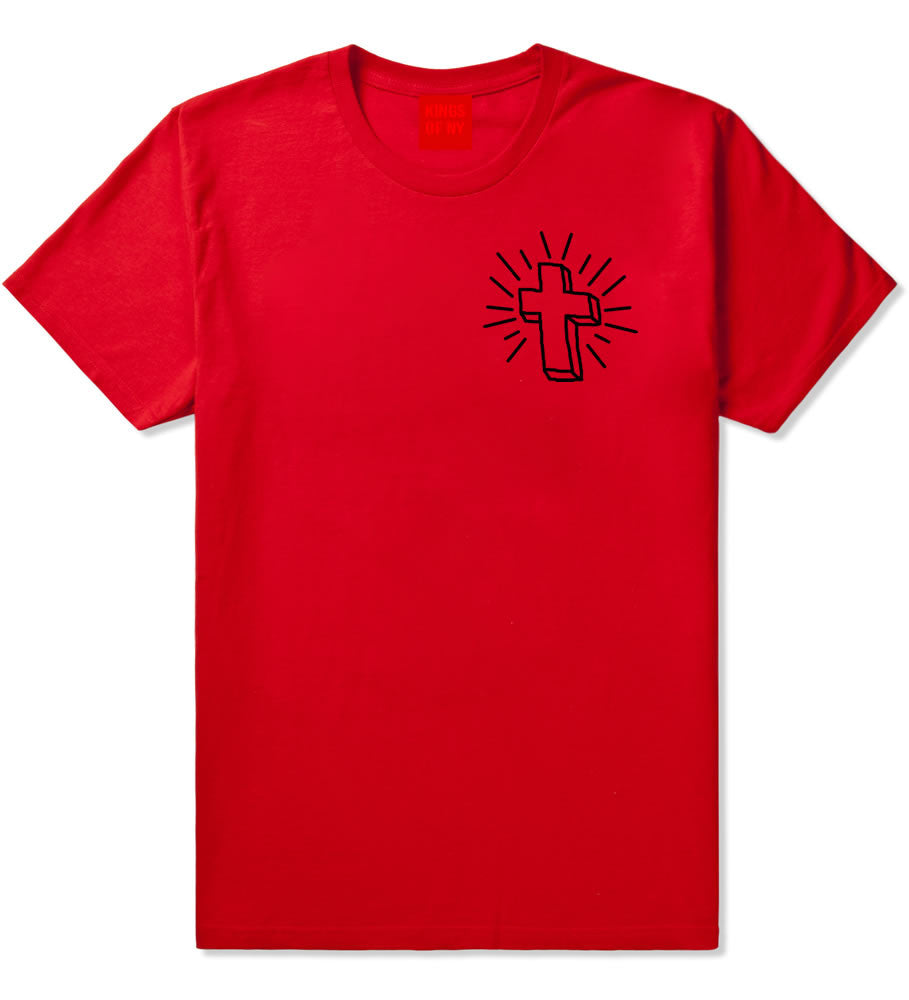 Cross of Praise Chest God Religious T-Shirt in Red By Kings Of NY