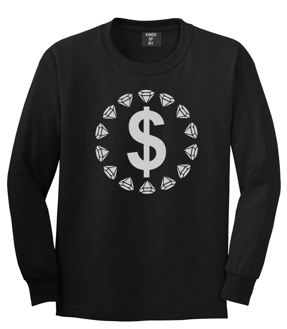 Diamonds Money Sign Logo Long Sleeve T-Shirt in Black by Kings Of NY