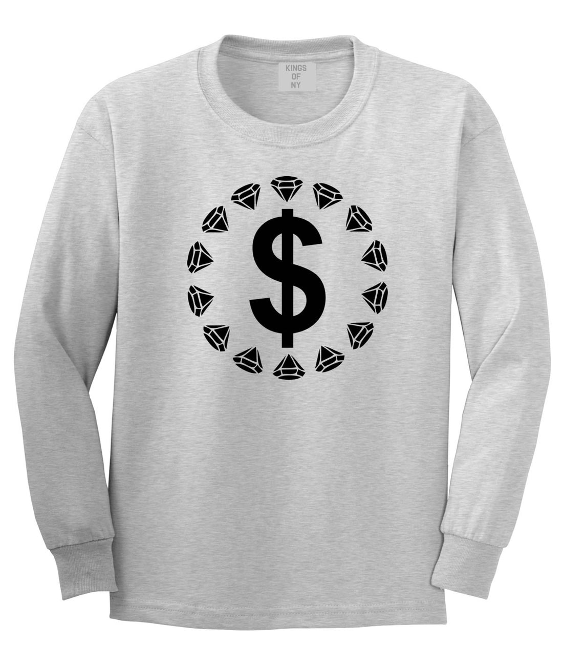 Diamonds Money Sign Logo Boys Kids Long Sleeve T-Shirt in Grey by Kings Of NY