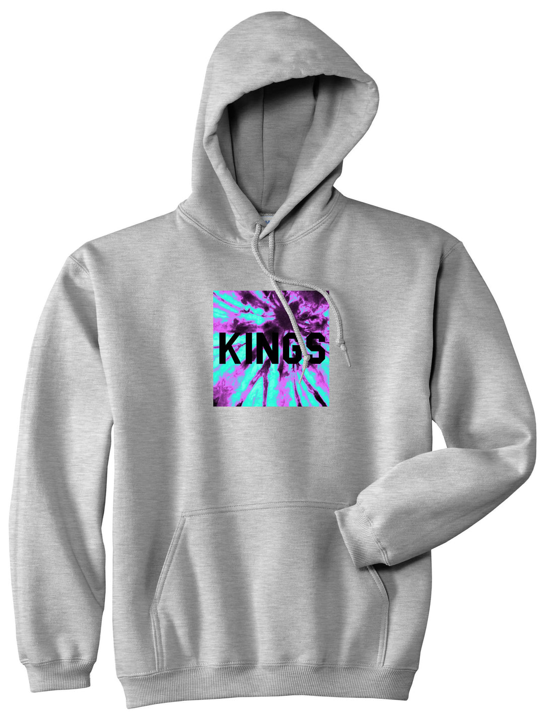 Kings Blue Tie Dye Box Logo Pullover Hoodie in Grey By Kings Of NY