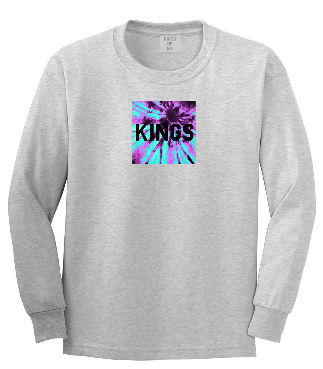Kings Blue Tie Dye Box Logo Long Sleeve T-Shirt in Grey By Kings Of NY