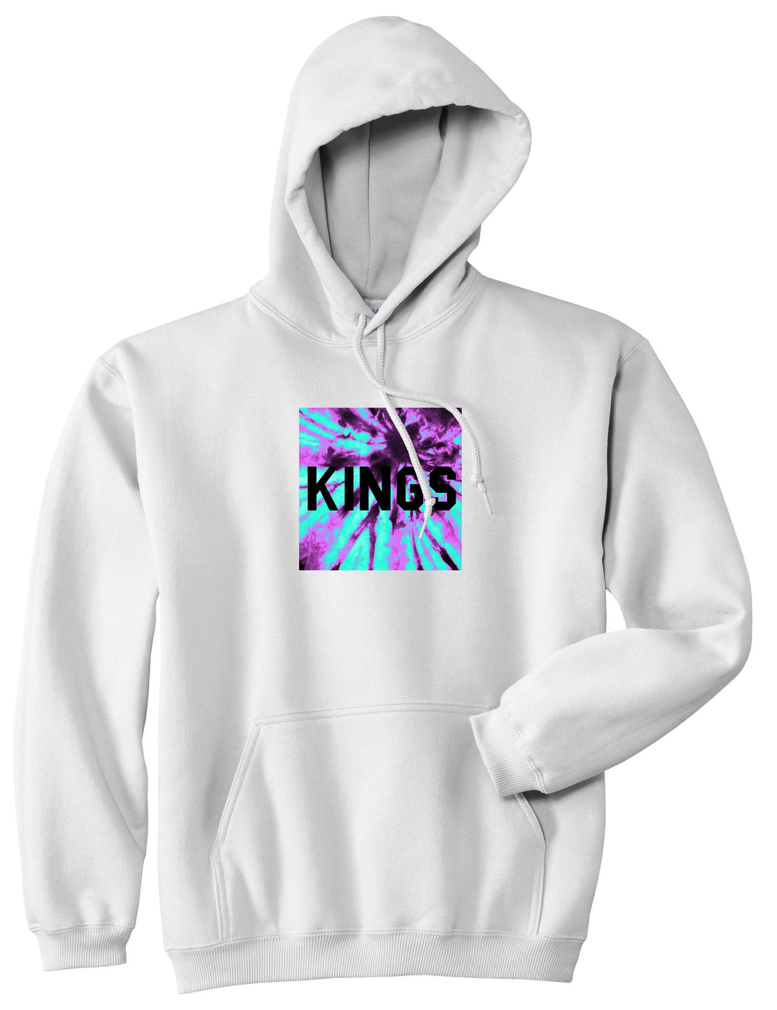 Kings Blue Tie Dye Box Logo Pullover Hoodie in White By Kings Of NY