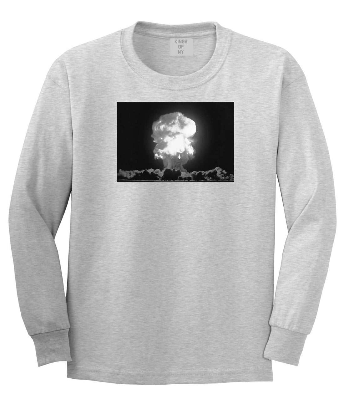 Explosion Nuclear Bomb Cloud Long Sleeve T-Shirt in Grey By Kings Of NY
