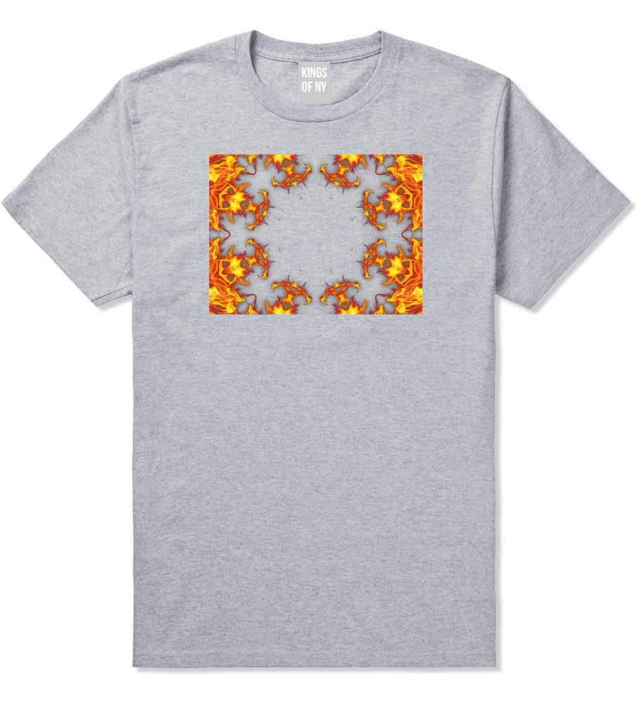 Flames of Fire Gold Frame T-Shirt in Grey By Kings Of NY
