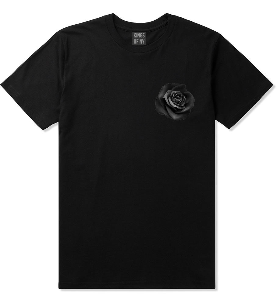 Black Noir Rose Flower Chest Logo T-Shirt in Black By Kings Of NY