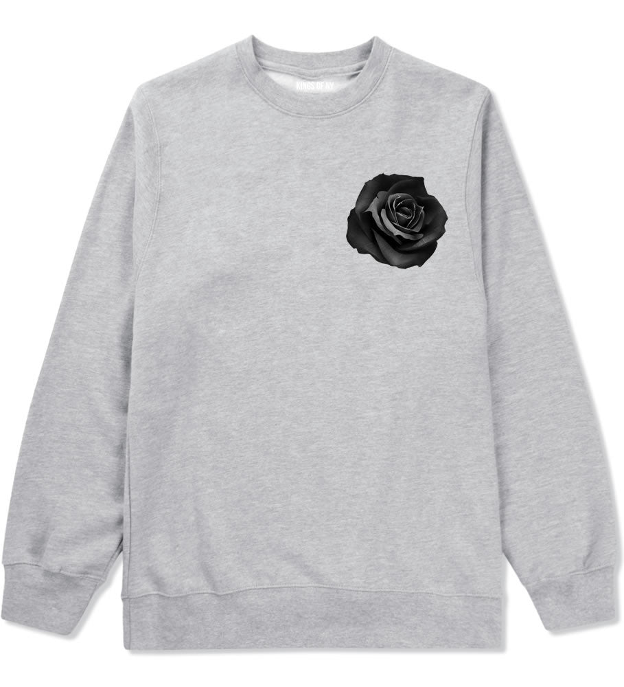 Black Noir Rose Flower Chest Logo Boys Kids Crewneck Sweatshirt in Grey By Kings Of NY