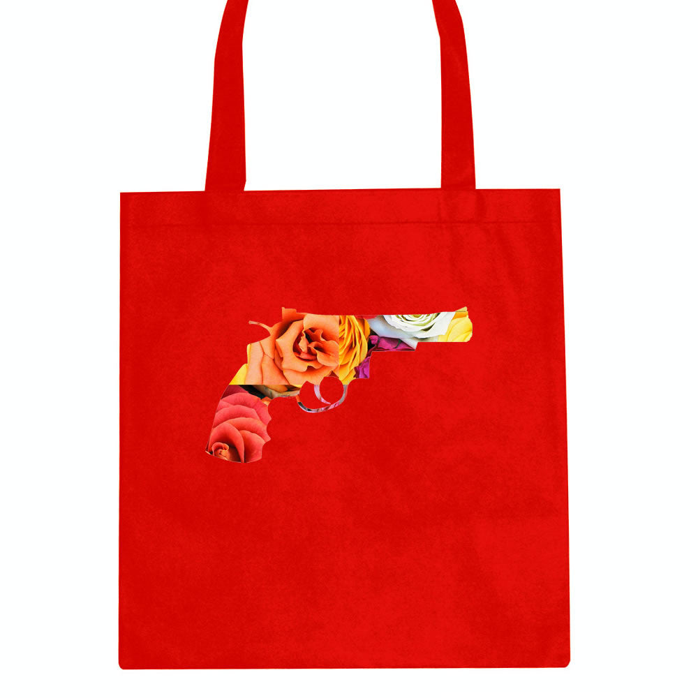 Floral Gun Flower Print Colt 45 Revolver Tote Bag By Kings Of NY