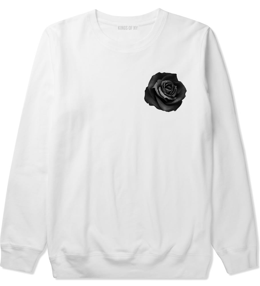 Black Noir Rose Flower Chest Logo Boys Kids Crewneck Sweatshirt in White By Kings Of NY