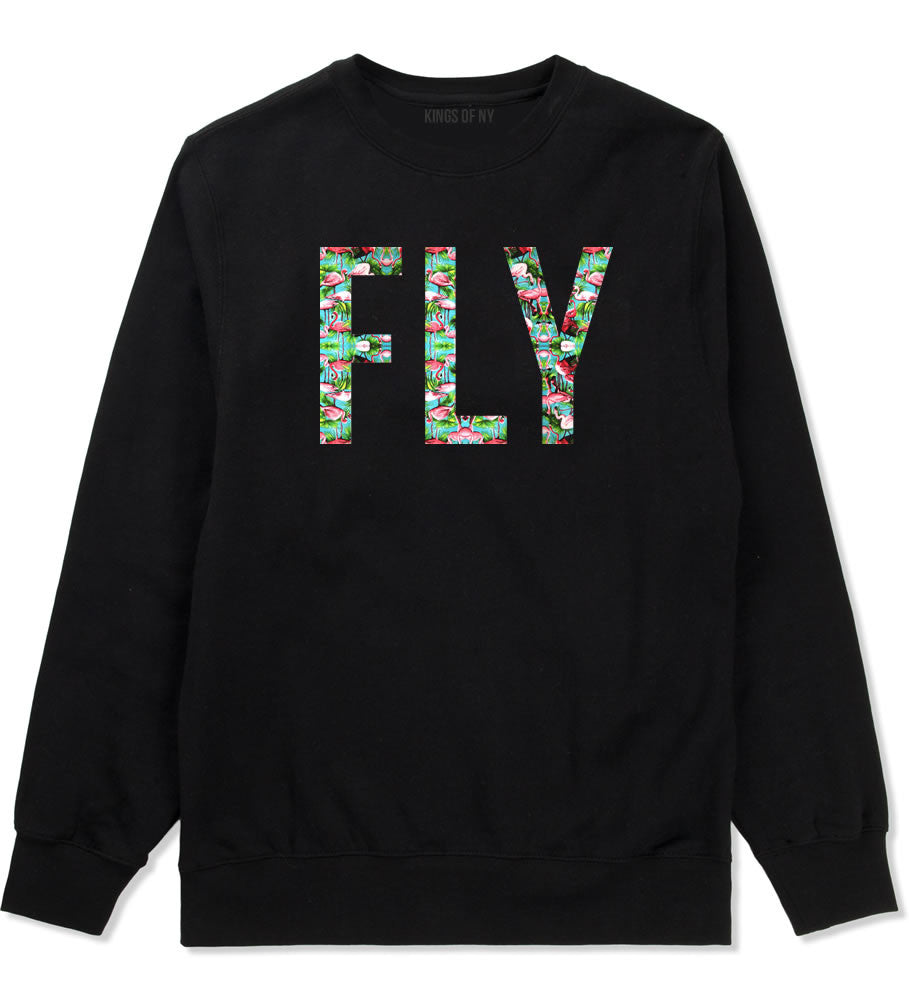 FLY Flamingo Print Summer Wild Society Crewneck Sweatshirt In Black by Kings Of NY