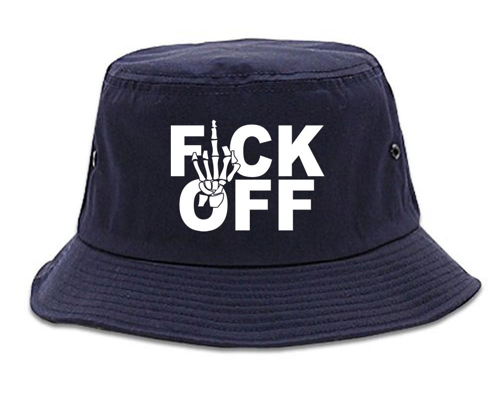 FCK OFF Skeleton Hand Bucket Hat in Blue by Kings Of NY