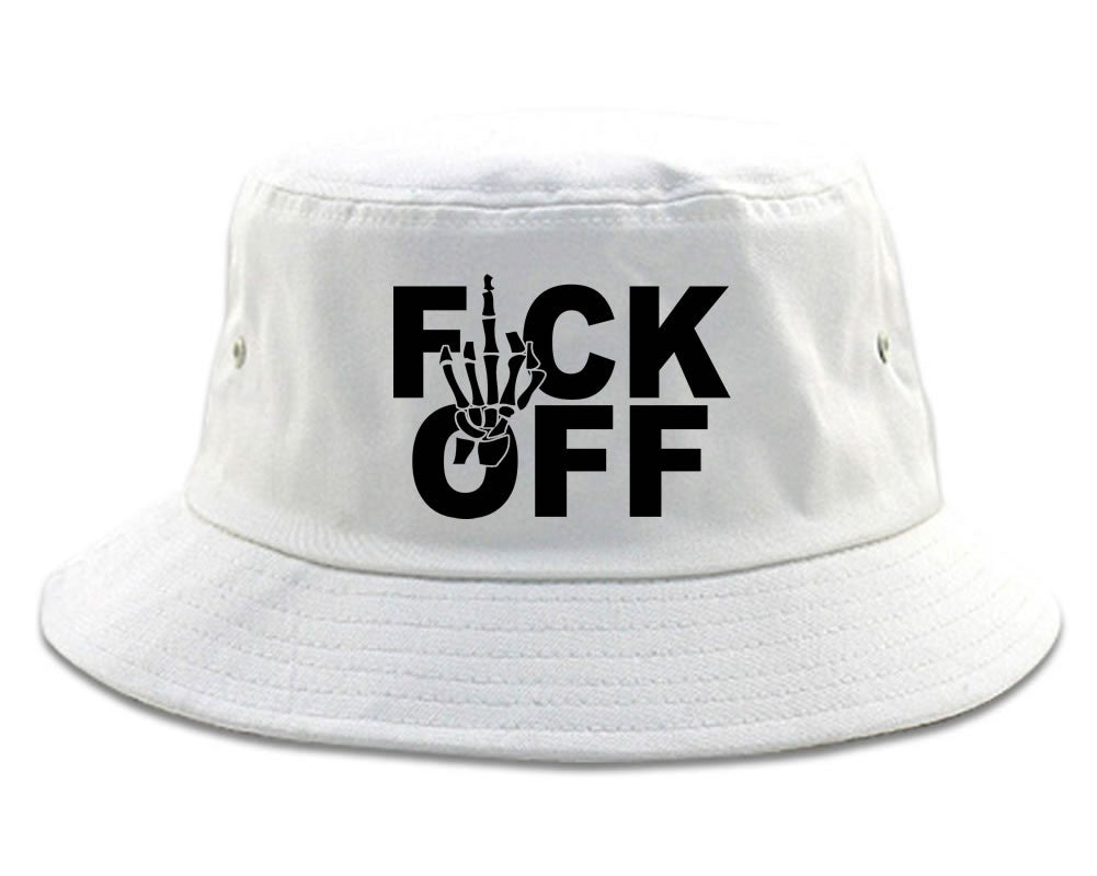 FCK OFF Skeleton Hand Bucket Hat in White by Kings Of NY