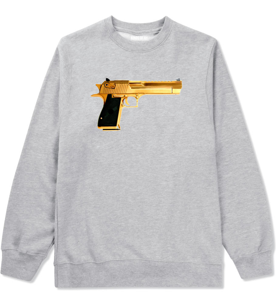 Gold Gun 9mm Revolver Chrome 45 Boys Kids Crewneck Sweatshirt In Grey by Kings Of NY