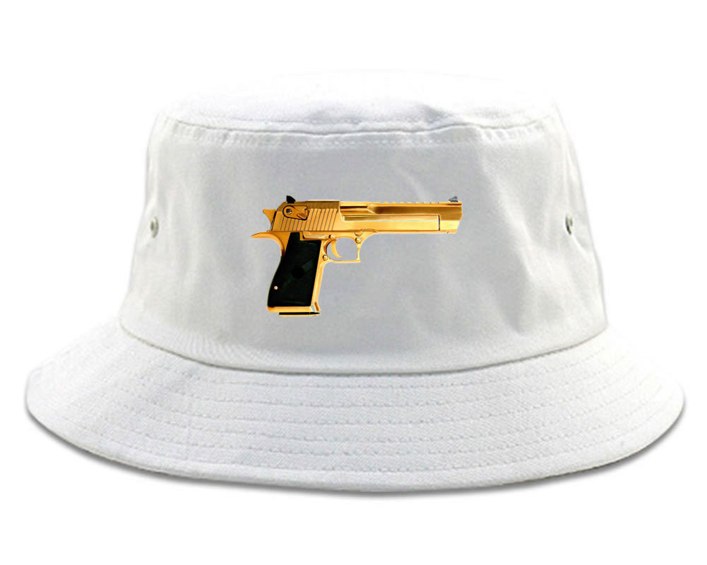 Gold Gun 9mm Revolver Chrome 45 Bucket Hat By Kings Of NY