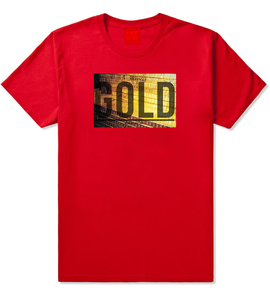 Gold Bricks Money Luxury Bank Cash T-Shirt In Red by Kings Of NY
