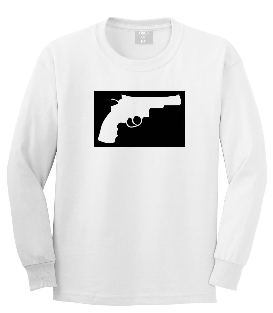 Gun Silhouette Revolver 45 Chrome Long Sleeve T-Shirt in White By Kings Of NY