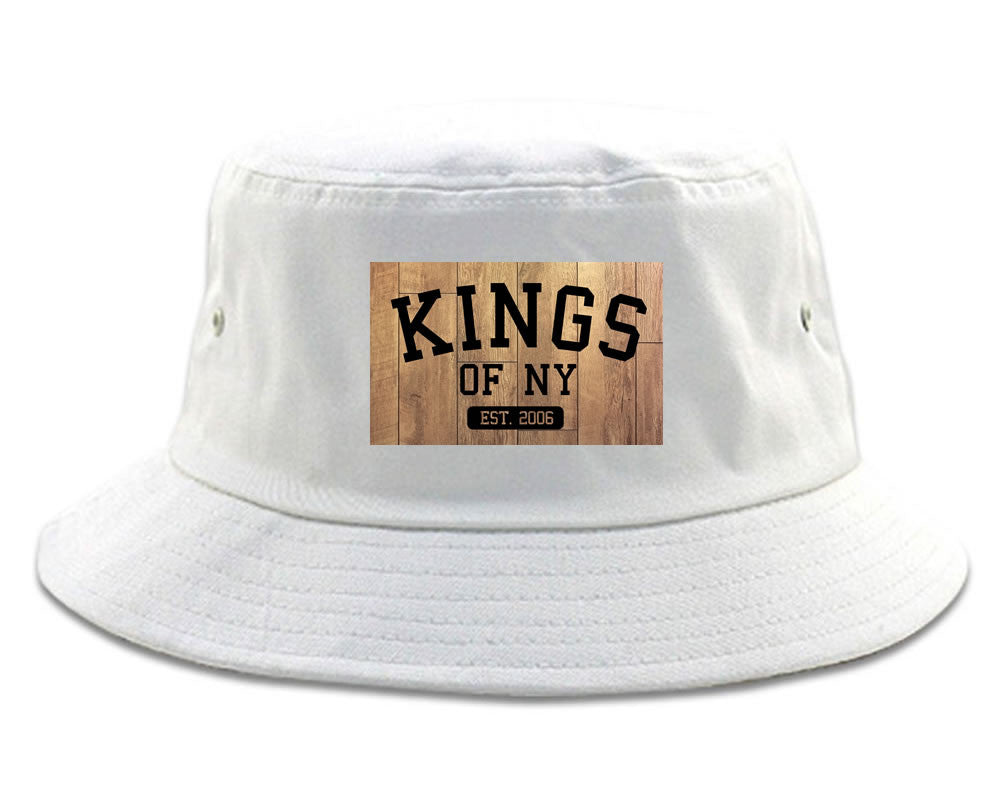Hardwood Basketball Logo Bucket Hat in White by Kings Of NY