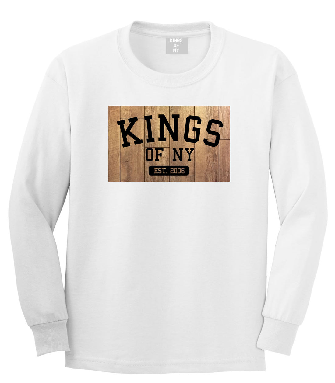 Hardwood Basketball Logo Boys Kids Long Sleeve T-Shirt in White by Kings Of NY