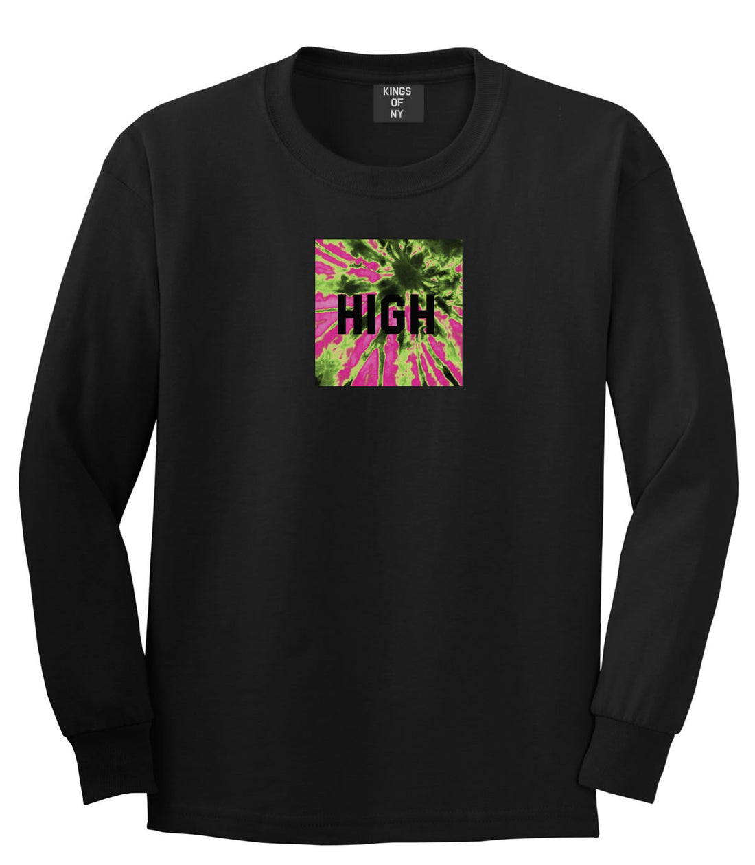 High Pink Tie Dye Long Sleeve T-Shirt in Black By Kings Of NY