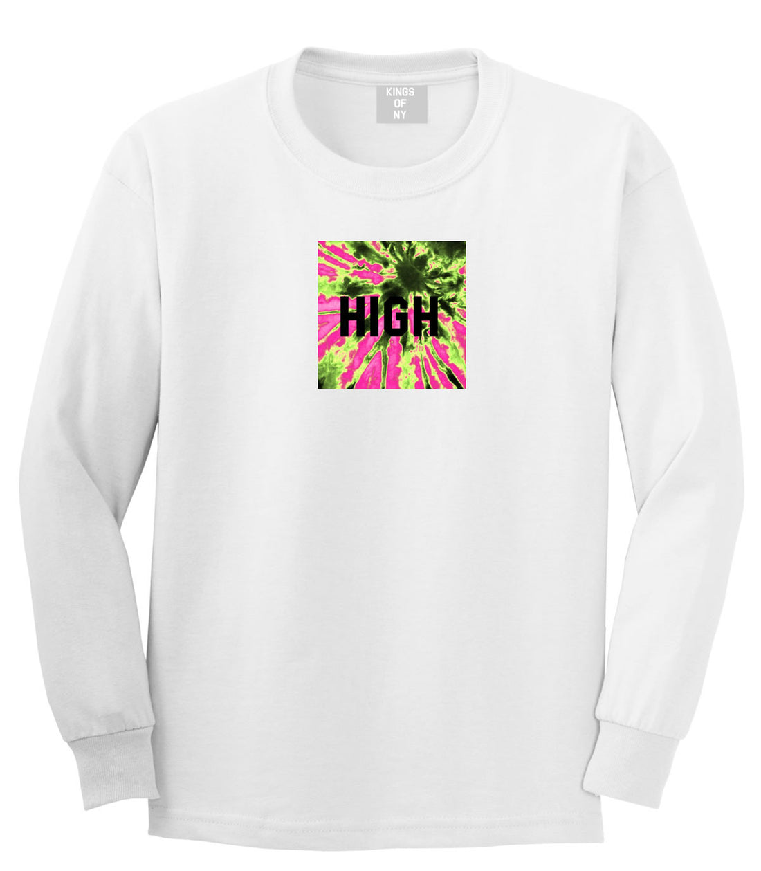 High Pink Tie Dye Long Sleeve T-Shirt in White By Kings Of NY