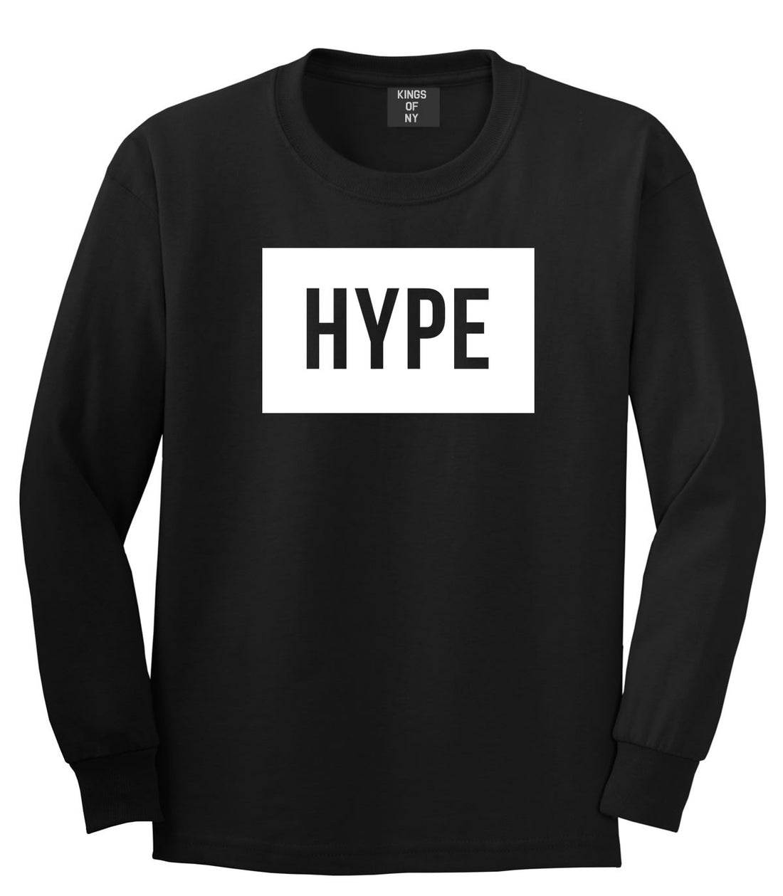 Hype Style Streetwear Brand Logo White by Kings Of NY Long Sleeve T-Shirt In Black by Kings Of NY