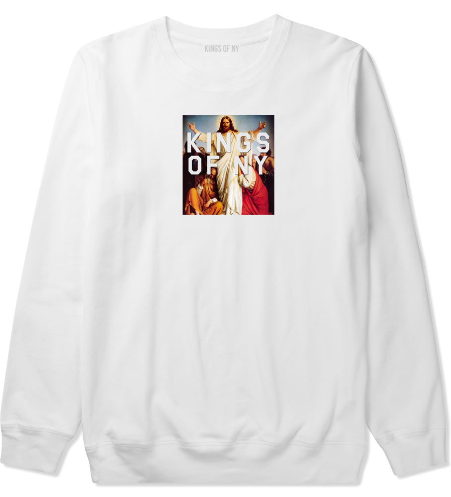 Jesus Worship and Praise of Power Crewneck Sweatshirt in White By Kings Of NY