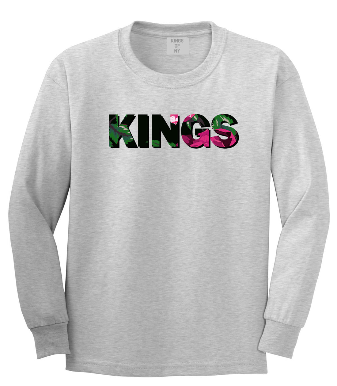 Kings Floral Print Pattern Long Sleeve T-Shirt in Grey by Kings Of NY