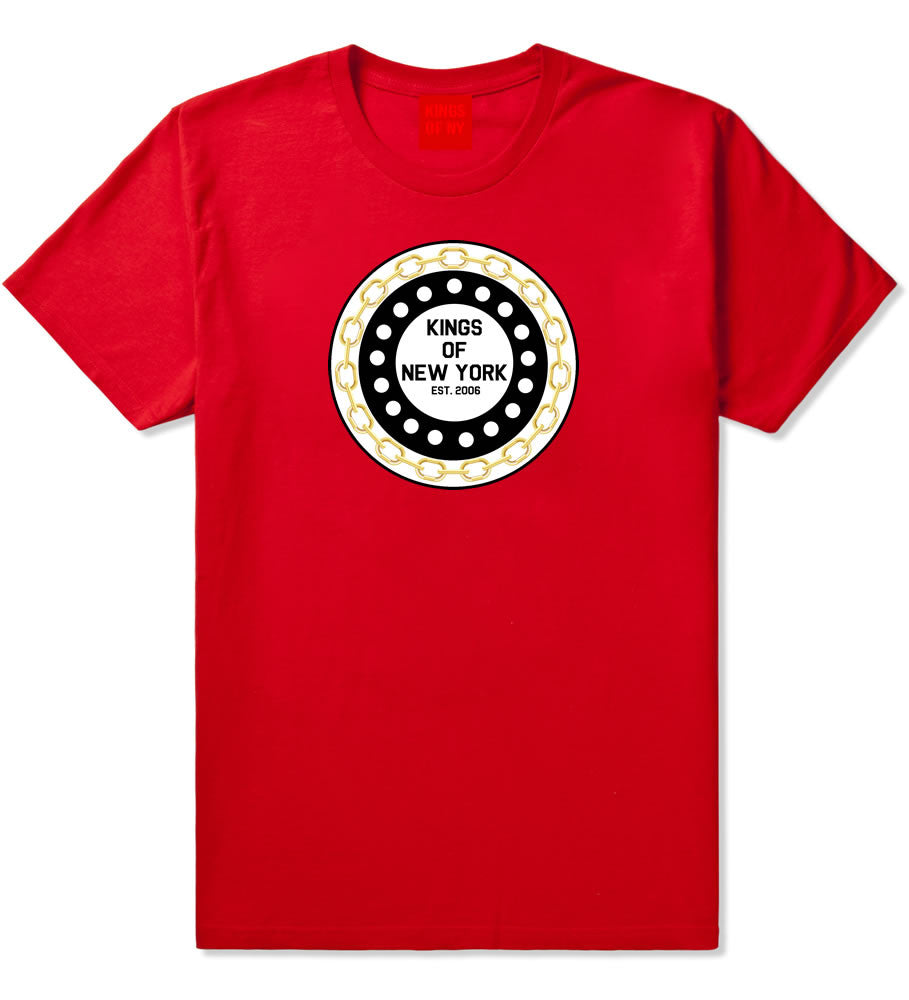 Chain Logo New York Brooklyn Bronx T-Shirt In Red by Kings Of NY