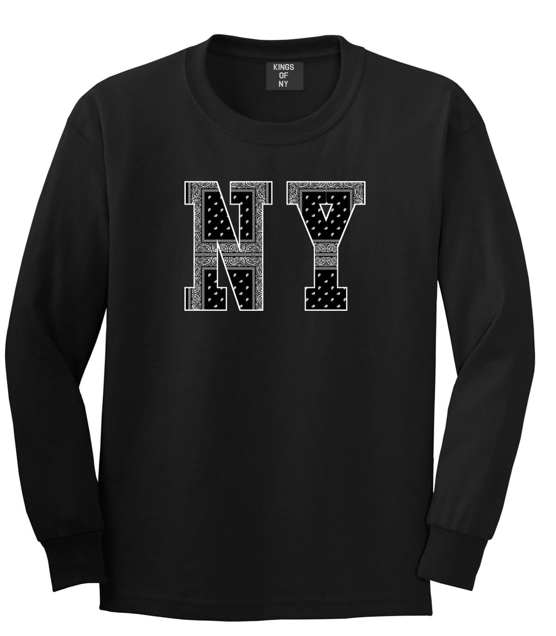 New York Bandana NYC Black by Kings Of NY Gang Flag Long Sleeve Boys Kids T-Shirt In Black by Kings Of NY