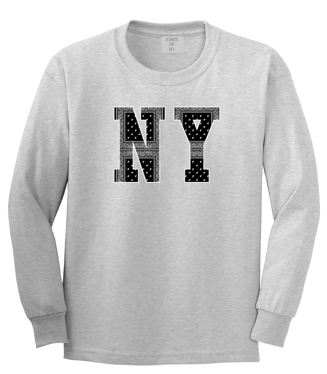 New York Bandana NYC Black by Kings Of NY Gang Flag Long Sleeve T-Shirt In Grey by Kings Of NY